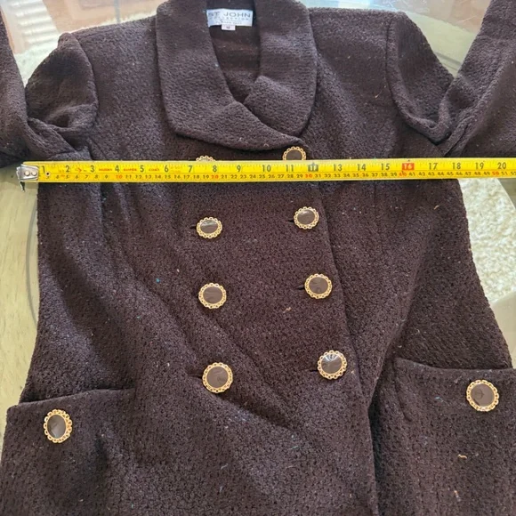 St John Collection Vintage Tweed Brown Speckle Knit Double Breasted Pea Coat 10 - Picture 10 of 10